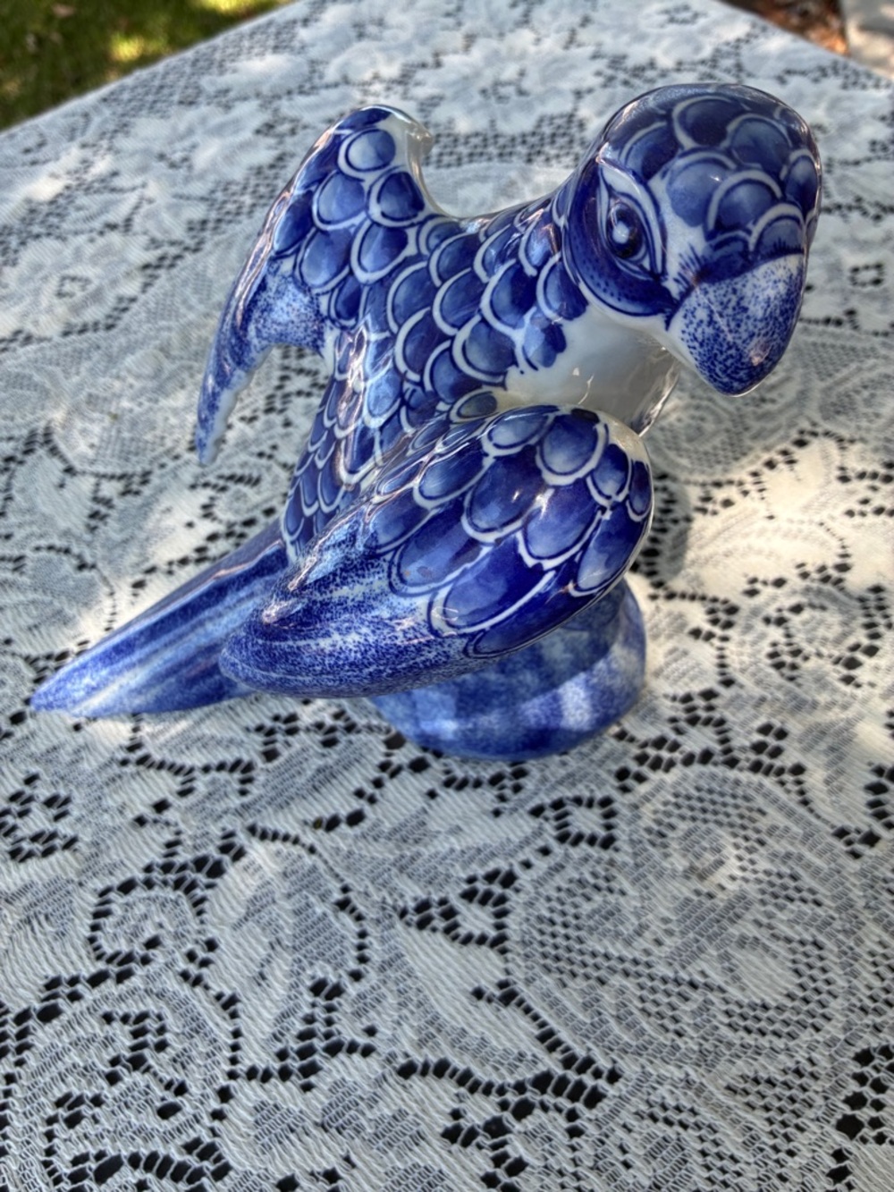 Blue Glazed Ceramic Bird Sculpture for Home Decor